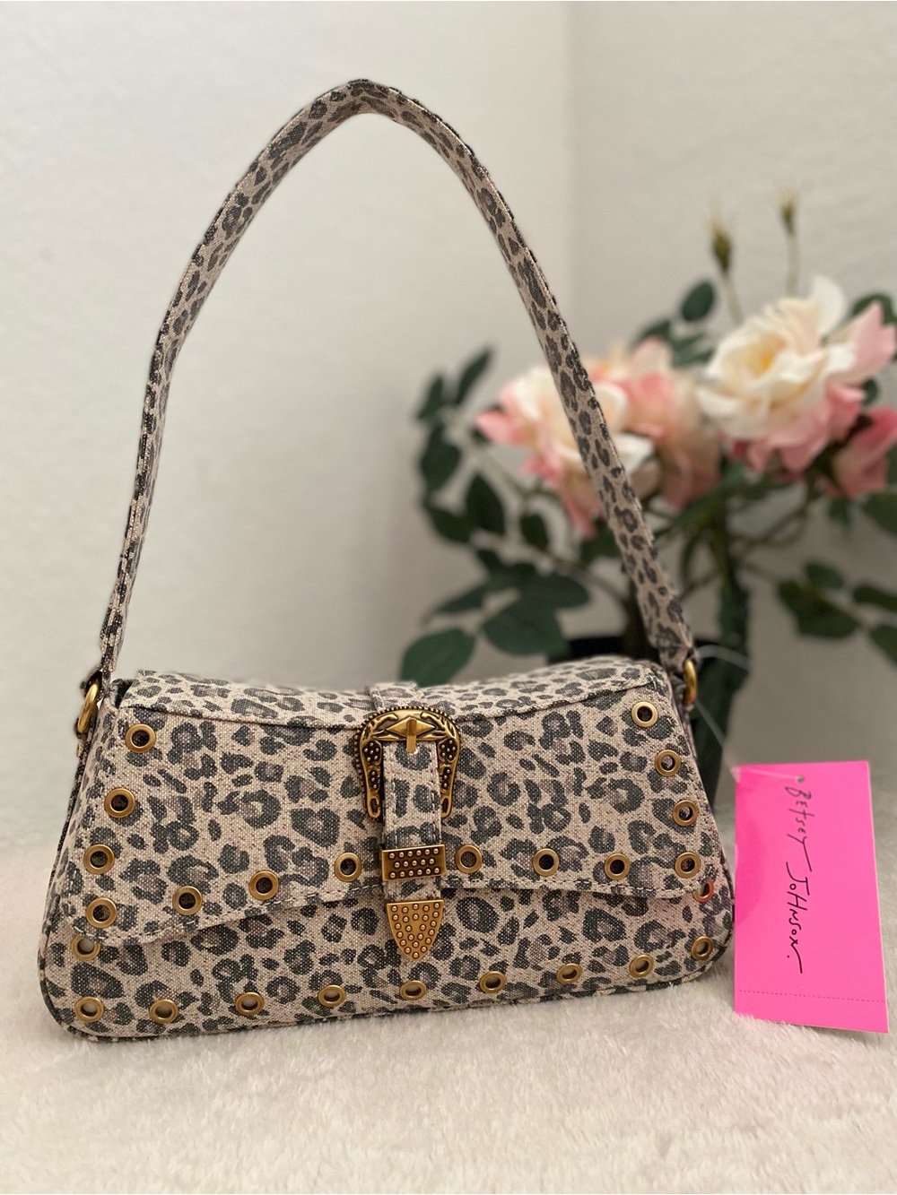 Betsey Johnson Leopard Print Shoulder Bag with Gold Buckle - Picture 2 of 10
